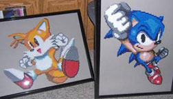Sonic & Tails Classic Perler Sprites Framed