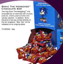 Sonic Chocolate Bar display and food item.