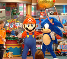 Sonic & Mario Mascot Suits Together