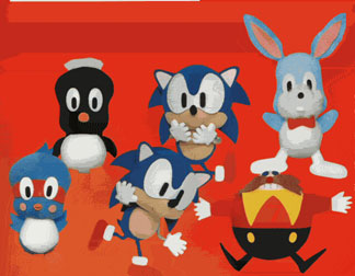 Old Simple Sonic the Hedgehog plushes, with flicky and bunny