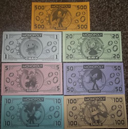 Monopoly money paper bills