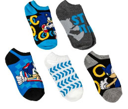 5 Pack Boys Anklet Sonic Socks