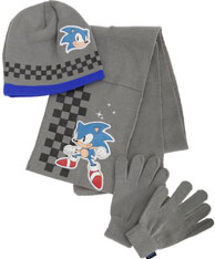 Gray Winter Hat Scarf Gloves Sonic Set