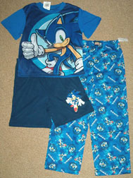 3 Piece Sonic Pajama Shirt Shorts Pants Set