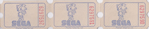 Sonic Sega Arcade Paper Tickets